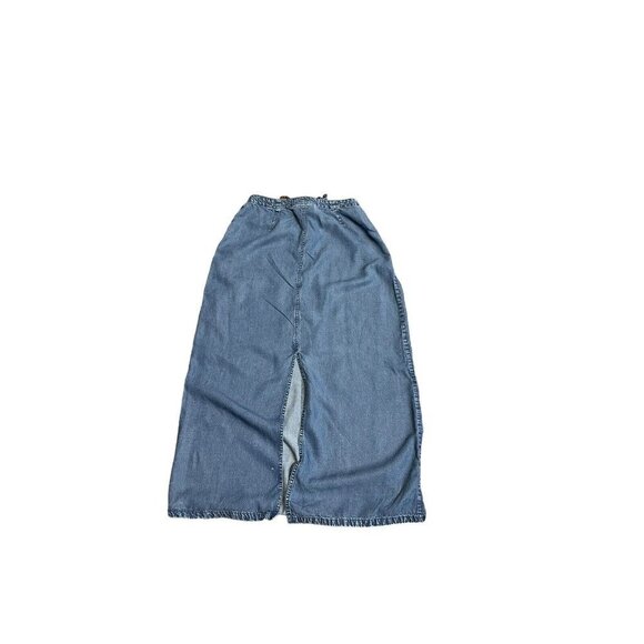 Liz Claiborne Lizwear Women 8 denim Jean Long Skirt Button Front Tie Waist Slit - Picture 2 of 11